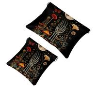 Trousse da donna tascabile, in pelle impermeabile, senza cerniera, con chiusura automatica, per ragazze, mini borsa per borsa, con fungo, fasi lunari, scheletro, mano, fiori, farfalle, Multi, 7.1x5.8