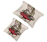 Trousse da donna tascabile, in pelle impermeabile, senza cerniera, con chiusura automatica, per ragazze, mini borsa per borsa, con rana carina seduta sul fungo, Multi, 7.1x5.8 inch/4.7x4.5 inch