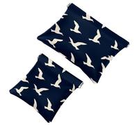 Trousse da donna tascabile, in pelle impermeabile, senza cerniera, con chiusura automatica, per ragazze, mini borsa per borsa, gabbiani bianchi su sfondo blu navy, Multi, 7.1x5.8 inch/4.7x4.5 inch