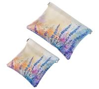 Trousse da donna tascabile, in pelle, impermeabile, senza cerniera, con chiusura automatica, per ragazze, mini borsa per borsa, graziosa lavanda ed erbe selvatiche, Multi, 7.1x5.8 inch/4.7x4.5 inch
