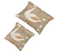 Trousse da donna tascabile, in pelle impermeabile, senza cerniera, con chiusura automatica, per ragazze, mini borsa per borsa, fiori bianchi d'oca e camomilla, Multicolore 01, 7.1x5.8 inch/4.7x4.5
