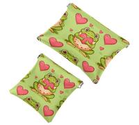 Trousse da donna tascabile, in pelle impermeabile, senza cerniera, con chiusura automatica, per ragazze, mini borsa per borsa, divertente animale rana che tiene vari cuori, Multi, 7.1x5.8 inch/4.7x4.5