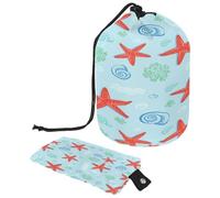 Trousse da toilette con coulisse, a forma di barile, a forma di botte, con stelle marine rosse, alghe verdi, conchiglie, blu fumetto, trousse da viaggio + piccola borsa, Multi,