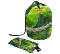 Trousse da toilette con coulisse, a forma di botte, a forma di botte, con pappagallini, uccellini che si baciano, borsa da viaggio + piccola borsa, Multi, 9.9x6.9in/25.2x17.6cm;6x3.5in/15.2x8.8cm,
