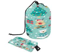 Trousse da toilette con coulisse, a forma di botte, con Babbo Natale, pupazzo di neve, albero e animali, borsa per cosmetici, organizer da viaggio + piccola borsa, Multi,