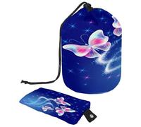 Trousse da toilette con coulisse, a forma di botte, con farfalle volanti luminose, borsa per cosmetici, organizer da viaggio + piccola borsa, Multi, 9.9x6.9in/25.2x17.6cm;6x3.5in/15.2x8.8cm, Beauty