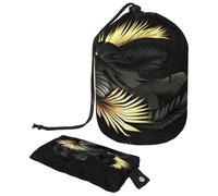 Trousse da toilette con coulisse, a forma di botte, con foglie nere e dorate, borsa per cosmetici, organizer da viaggio + piccola borsa, Multi, 9.9x6.9in/25.2x17.6cm;6x3.5in/15.2x8.8cm, Beauty case