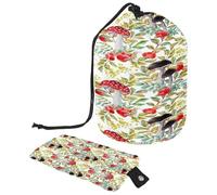 Trousse da toilette con coulisse, a forma di botte, con funghi, foglie autunnali e bacche ispirate alla natura, trousse da viaggio per trucchi + piccola borsa, Multi,