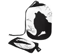 Trousse da toilette con coulisse, a forma di botte, con lupo che ulula alla luna, borsa per cosmetici, organizer da viaggio per trucchi + piccola borsa, Multi,