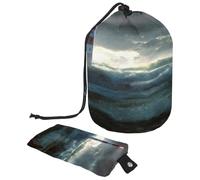 Trousse da toilette con coulisse, a forma di faro in Hearvy Storm, borsa per cosmetici, borsa organizer da viaggio + piccola borsa, Multi, 9.9x6.9in/25.2x17.6cm;6x3.5in/15.2x8.8cm, Beauty case