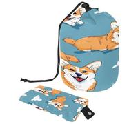 Trousse da toilette con coulisse, borsa da bagno a forma di barile di Corgi Dogs Cloud su blu, borsa per cosmetici, organizer da viaggio per trucchi + piccola borsa, Multi,