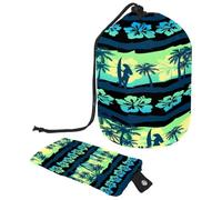 Trousse da toilette con coulisse, borsa per cosmetici a forma di barile, con frangipani tropicali, verde alba, Hawaii, borsa per cosmetici, organizer da viaggio + piccola borsa, Multi,