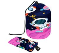 Trousse da toilette con coulisse, borsa per cosmetici a forma di barile con pianeta, razzo, pianeta, terra aliena, borsa da viaggio + piccola borsa, Multi, 9.9x6.9in/25.2x17.6cm;6x3.5in/15.2x8.8cm,
