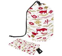 Trousse da toilette con coulisse, borsa per cosmetici a forma di barile con traduzione cinese, borsa organizer per trucchi da viaggio + piccola borsa, Multi, 9.9x6.9in/25.2x17.6cm;6x3.5in/15.2x8.8cm,