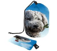 Trousse da toilette con coulisse, borsa per cosmetici a forma di barile di rosa con simpatico cane che morde una rosa, borsa organizer da viaggio + piccola borsa, Multi,
