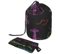 Trousse da toilette con coulisse, borsa per cosmetici a forma di botte, con violino colorato e note musicali, organizer da viaggio + piccola borsa, Multi, 9.9x6.9in/25.2x17.6cm;6x3.5in/15.2x8.8cm,