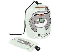 Trousse da toilette con coulisse, divertente bradipo benvenuto nella giungla, a forma di barile, trousse da viaggio per trucchi + piccola borsa, Multi, 9.9x6.9in/25.2x17.6cm;6x3.5in/15.2x8.8cm, Beauty