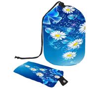 Trousse da toilette con coulisse, farfalle con bolle e margherita a forma di barile, borsa per cosmetici, organizer da viaggio per trucchi + piccola borsa, Multi,