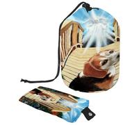 Trousse da toilette con coulisse, motivo cane Beagle che si dirige sopra il ponte, a forma di barile, borsa per cosmetici, organizer da viaggio per trucchi + piccola borsa, Multi,