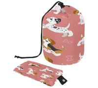 Trousse da toilette con coulisse, motivo divertente cucciolo di cane beagle dalmata a forma di barile, trousse da viaggio organizer per trucchi + piccola borsa, Multi,