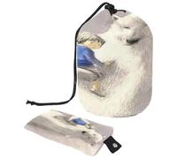 Trousse da toilette con coulisse, motivo: orso polare che tiene una ragazza a forma di barile, borsa per cosmetici, organizer da viaggio per trucchi + piccola borsa, Multi,