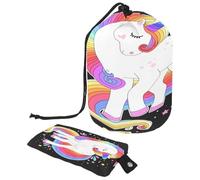 Trousse da toilette con coulisse, motivo unicorno timido in nero a forma di barile, trousse per cosmetici, organizer da viaggio + piccola borsa, Multi, 9.9x6.9in/25.2x17.6cm;6x3.5in/15.2x8.8cm, Beauty