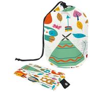 Trousse da toilette con coulisse, stile vintage, retrò, con animali della foresta, volpe, gufo, freccia, a forma di barile, beauty case, organizer da viaggio + piccola borsa, Multi,