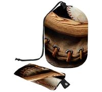 Trousse da toilette con coulisse, vecchia mazza da baseball e guanto, a forma di botte di legno antico, borsa per cosmetici, organizer da viaggio per trucchi + piccola borsa, Multi,