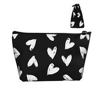 Trousse da toilette Oxford resistente all'acqua Motivo a cuori d'amore Nero, borsa per trucchi di grande capacità con cerniera per ragazze Borsa cosmetica di lusso da donna