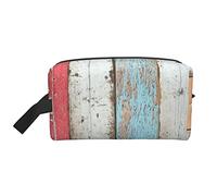 Trousse da toilette per donna e uomo Trousse cosmetica impermeabile Borsa da trucco da viaggio Organizer con manico Tavola di legno colorata Trama Tavola di legno Rosso Blu Arancione Borsa portaogge