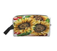 Trousse da toilette per donna e uomo Trousse cosmetica impermeabile Trousse da viaggio Organizer con manico Bouquet di girasoli gialli e bacche di rosa Borsa portaoggetti