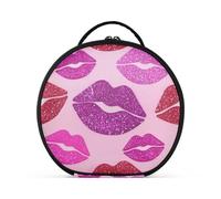 Trousse da toilette verticale autoportante con labbra finte glitterate, alla moda, da viaggio, con divisori regolabili, 27,9 cm