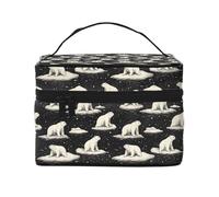 Trousse da trucco con stampa nera con orso del Polo Nord, graziose borse per cosmetici da donna, grande borsa organizer da viaggio per il trucco