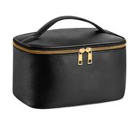 Trousse da viaggio a doppio strato, impermeabile, con scomparto per pennelli e specchio, organizer portatile per strumenti da parrucchiere, grande capacità, Nero , casual