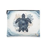 Trousse da viaggio artistica con tartaruga costiera, borsa da viaggio artistica da donna, piccola borsa portatile in tela con cerniera, borsa per la cura della pelle estiva da spiaggia, Blu, 7x9 Inch