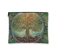 Trousse da viaggio con albero della vita, borsa da viaggio per cosmetici ispirata alla natura, organizer portatile in tela con cerniera, ideale per festival e regali stagionali, Verde, 7x9 Inch