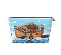 Trousse da viaggio con animali sull'arca di Noè, trousse da viaggio per trucchi da donna, borsa per il trucco in pelle, organizer per trucchi, graziosa borsa per il trucco, Argento, Taglia unica