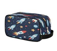 Trousse da viaggio con astronavi e stelle in stile cartone animato, borsa per cosmetici, borsa da barba impermeabile in poliestere per uomini, donne e bambini, organizer portatile per bagno, palestra