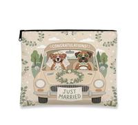 Trousse da viaggio con boxer, per matrimonio, con cane, per donne e ragazze, con scritta "Just Married", piccola borsa portatile in tela con cerniera, 17,8 x 22,9 cm
