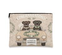 Trousse da viaggio con cane corso, per matrimonio e auto, per donne e ragazze, con scritta "Just Married", piccola borsa portatile in tela con cerniera, 17,8 x 22,9 cm