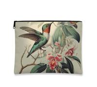 Trousse da viaggio con colibrì, borsa da viaggio vintage floreale per donne, piccola borsa portatile in tela con cerniera, borsa da toilette ispirata alla natura, regalo per primavera estate, Verde
