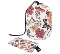 Trousse da viaggio con coulisse, a forma di botte, borsa per cosmetici, trousse pieghevole, organizer per articoli da toeletta, tasca portaoggetti per donne e ragazze, camomilla, rosa, petunia, Multi,