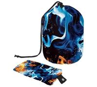 Trousse da viaggio con coulisse, borsa da trucco a botte, borsa per trucchi e articoli da toeletta grandi, impermeabile, per donne, Hockey Fuoco & Acqua Blu, 9.9x6.9in/25.2x17.6cm;6x3.5in/15.2x8.8cm,
