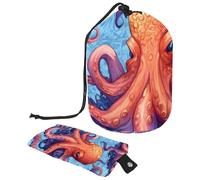 Trousse da viaggio con coulisse, borsa per cosmetici, borsa per il trucco, borsa per il trucco a forma di polpo con animali marini, grande, organizer per articoli da toeletta, Mondo marino Octopus