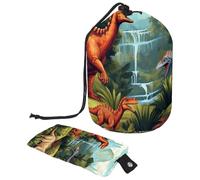 Trousse da viaggio con coulisse, borsa per il trucco a barile, divertente arte colorata dinosauro mondo, organizer per articoli da toeletta grandi impermeabili per donne, Fun Art Colorful Dinosaur