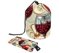 Trousse da viaggio con coulisse, borsa per il trucco, vintage, calice da vino, grande, organizer per articoli da toeletta impermeabile per donne, Bicchieri da vino vintage,
