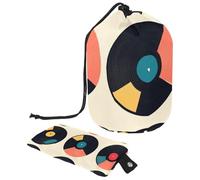Trousse da viaggio con coulisse, borsa per trucchi a barile, in vinile, stile retrò, grande, organizer per articoli da toeletta impermeabili per donne, Art Fun - Disco in vinile retrò,