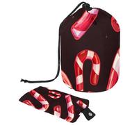 Trousse da viaggio con coulisse, borsa per trucchi a forma di canne di zucchero, organizer per articoli da toeletta, impermeabile, per donne, Dolci bastoncini di zucchero natalizi,