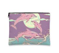 Trousse da viaggio con delfino, motivo creature marine color pesca, borsa da viaggio per cosmetici, da donna, piccola borsa portatile in tela con cerniera, borsa da toilette regalo da spiaggia, Pesca