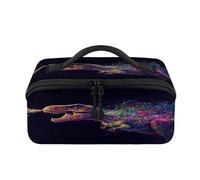 Trousse da viaggio con dinosauro T-rex colorato, portatile, impermeabile, aperta e piatta, per articoli da toeletta e cosmetici, organizer da viaggio per donne e uomini